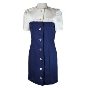 Vintage Dress Handmade Button Front Blue Dress Size M